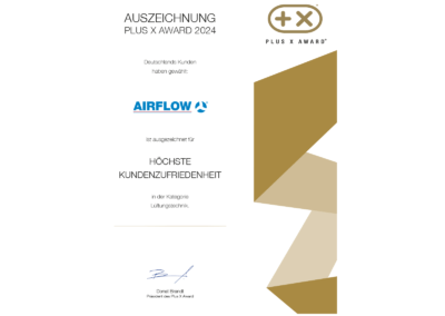 Urkunde Plus X Award Airflow Kundenzufriedenheit